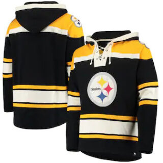 Pittsburgh Steelers '47 Lacer V-Neck Pullover Hoodie u2013 Black Gold