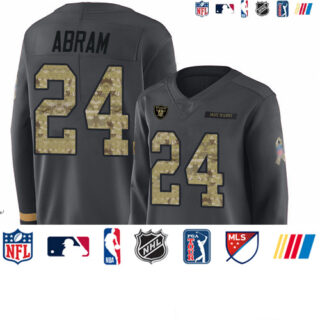 Raiders #24 Johnathan Abram Anthracite Salute to Service Women's Stitched Football Limited Therma Long Sleeve Jersey