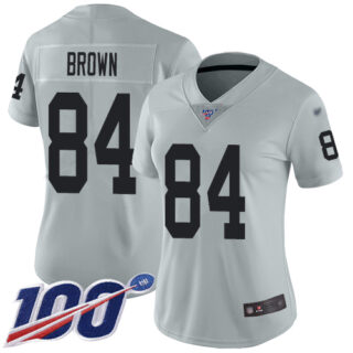 Raiders #84 Antonio Brown Silver Women's Stitched Football Limited Inverted Legend 100th Season Jersey