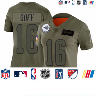 Rams #16 Jared Goff Camo Women's Stitched Football Limited 2019 Salute to Service Jersey
