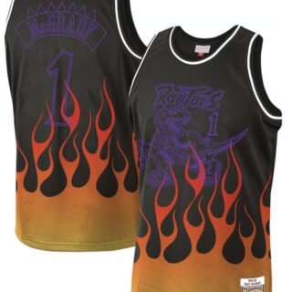 Raptors 1 Tracy McGrady Black 1998-99 Hardwood Classics Flames Swingman Jersey