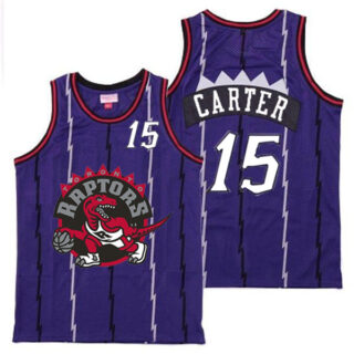 Raptors 15 Vince Carter Purple Big Gray Red Logo Retro Jersey 10