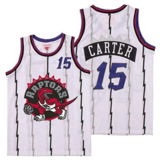 Raptors 15 Vince Carter White Big Gray Red Logo Retro Jersey 10