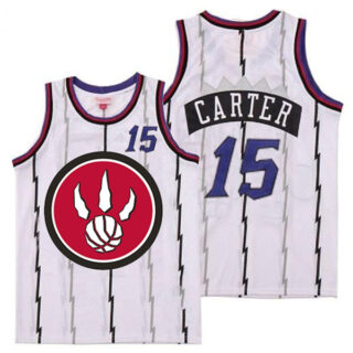 Raptors 15 Vince Carter White Red Big Logo Retro Jersey 4
