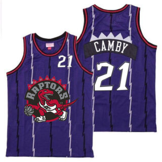 Raptors 21 Marcus Camby Purple Big Gray Red Logo Retro Jersey 11