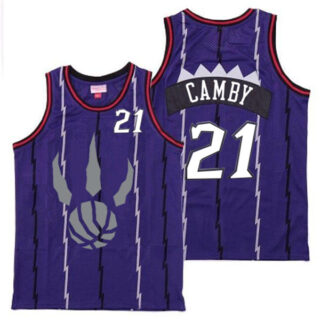 Raptors 21 Marcus Camby Purple Gray Logo Retro Jersey 6
