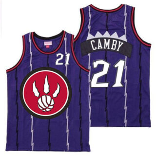 Raptors 21 Marcus Camby Purple Red Big Logo Retro Jersey 7
