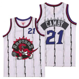 Raptors 21 Marcus Camby White Big Gray Red Logo Retro Jersey 10