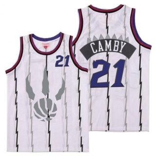 Raptors 21 Marcus Camby White Gray Logo Retro Jersey 5