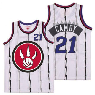Raptors 21 Marcus Camby White Red Big Logo Retro Jersey 3