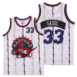 Raptors 33 Marc Gasol White Big Gray Red Logo Retro Jersey 11