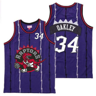 Raptors 34 Charles Oakley Purple Big Gray Red Logo Retro Jersey 10