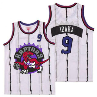 Raptors 9 Serge Ibaka White Big Logo Retro Jersey 4