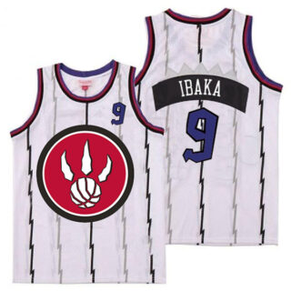 Raptors 9 Serge Ibaka White Red Big Logo Retro Jersey 4
