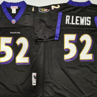 Ravens 52 Ray Lewis Black M&N Throwback Jersey