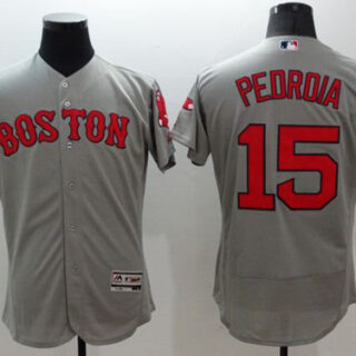 Red Sox #15 Dustin Pedroia Grey Flexbase Authentic Collection 2018 World Series Stitched MLB Jersey
