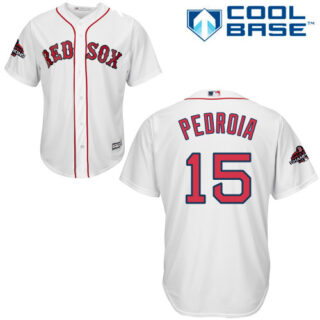 Red Sox #15 Dustin Pedroia White New Cool Base 2018 World Series Champions Stitched MLB Jersey
