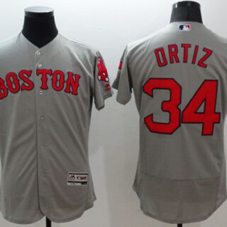Red Sox #34 David Ortiz Grey Flexbase Authentic Collection 2018 World Series Stitched MLB Jersey