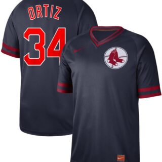 Red Sox #34 David Ortiz Navy Authentic Cooperstown Collection Stitched Baseball Jersey