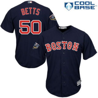 Red Sox #50 Mookie Betts Navy Blue New Cool Base 2018 World Series Stitched MLB Jersey