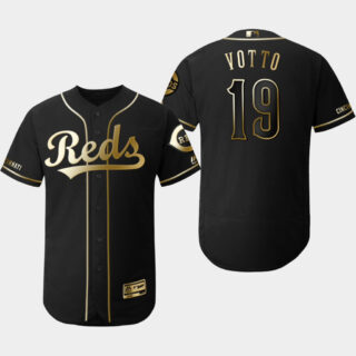 Reds 19 Joey Votto Black Gold Flexbase Jersey