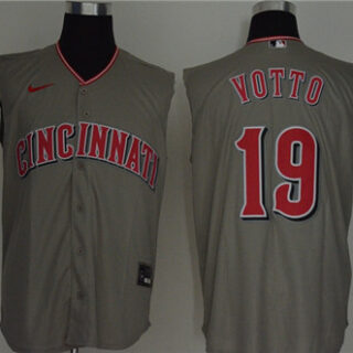 Reds 19 Joey Votto Gray Nike Cool Base Sleeveless Jersey