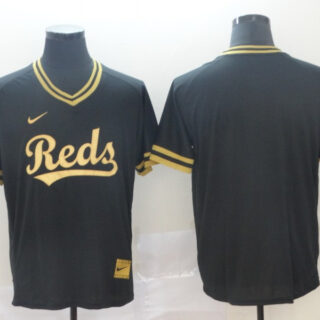 Reds Blank Black Gold Nike Cooperstown Collection Legend V Neck Jersey