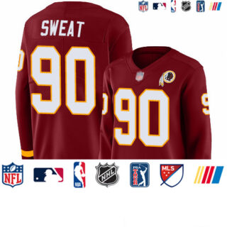 Redskins #90 Montez Sweat Burgundy Red Team Color Women's Stitched Football Limited Therma Long Sleeve Jersey