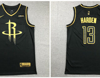 Rockets 13 James Harden Black Gold Nike Swingman Jersey