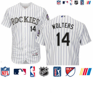 Rockies #14 Tony Wolters White Strip Flexbase Authentic Collection Stitched Baseball Jersey