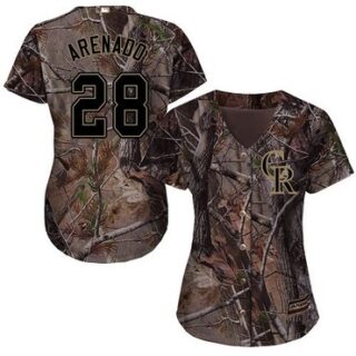 Rockies #28 Nolan Arenado Camo Realtree Collection Cool Base Women's Stitched Baseball Jersey