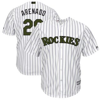 Rockies #28 Nolan Arenado White Strip New Cool Base 2018 Memorial Day Stitched Baseball Jersey
