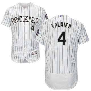 Rockies #4 Pat Valaika White Strip Flexbase Authentic Collection Stitched Baseball Jersey
