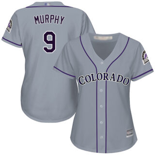 Rockies #9 Daniel Murphy Grey Road Women's Stitched Baseball Jersey