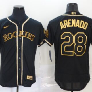 Rockies 28 Nolan Arenado Black Gold 2020 Nike Flexbase Jersey