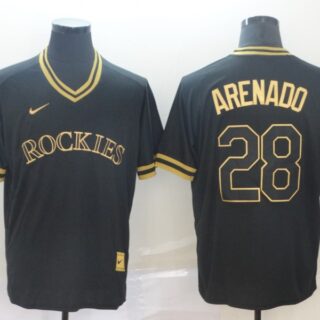 Rockies 28 Nolan Arenado Black Gold Nike Cooperstown Collection Legend V Neck Jersey