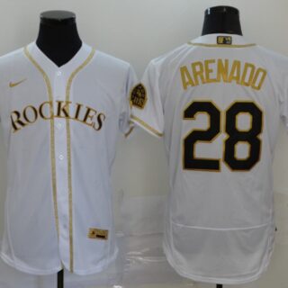 Rockies 28 Nolan Arenado White Gold 2020 Nike Flexbase Jersey