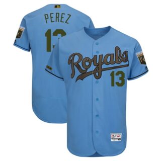 Royals #13 Salvador Perez Light Blue Flexbase Authentic Collection 2018 Memorial Day Stitched Baseball Jersey