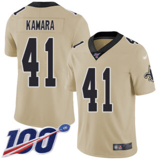 Saints #41 Alvin Kamara Gold Youth Stitched Football Limited Inverted Legend 100th Season Jersey
