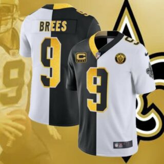 Saints Split #9 Brees White-Black Limited Jersey