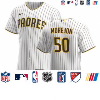 San Diego Padres #50 Adrian Morejon Men's Nike White Brown Home 2020 Authentic Player Jersey