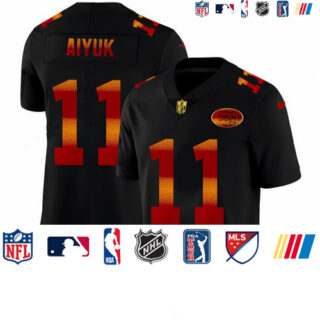 San Francisco 49ers #11 Brandon Aiyuk Men's Black Nike Red Orange Stripe Vapor Limited NFL Jersey