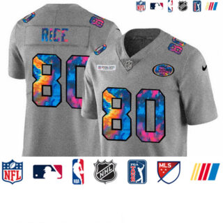 San Francisco 49ers #80 Jerry Rice Men's Nike Multi-Color 2020 NFL Crucial Catch NFL Jersey Greyheather