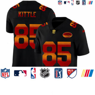 San Francisco 49ers #85 George Kittle Men's Black Nike Red Orange Stripe Vapor Limited NFL Jersey