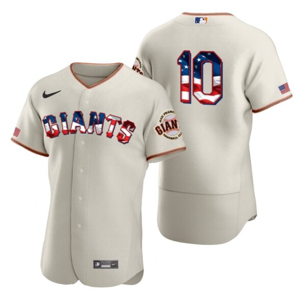 San Francisco Giants #10 Evan Longoria Men's Nike Cream Fluttering USA Flag Limited Edition Authentic MLB Jersey