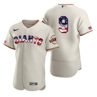 San Francisco Giants #9 Brandon Belt Men's Nike Cream Fluttering USA Flag Limited Edition Authentic MLB Jersey