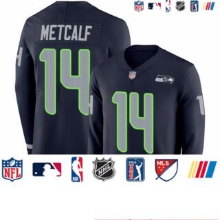 Seahawks #14 D.K. Metcalf Steel Blue Team Color Men's Stitched Football Limited Therma Long Sleeve Jersey