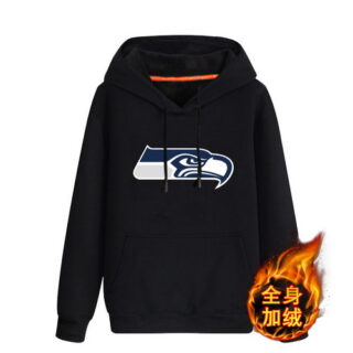 Seattle Seahawks Black Men's Winter Thicken NFL Pullover Hoodie