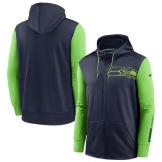 Seattle Seahawks College Navy Neon Green Fan Gear Mascot Performance Full-Zip Hoodie