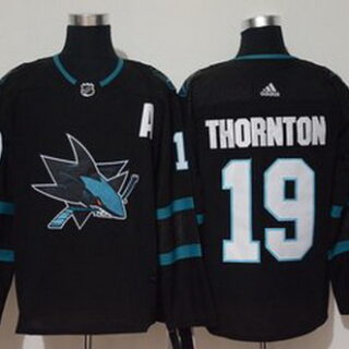Sharks 19 Joe Thornton Black Adidas Jersey